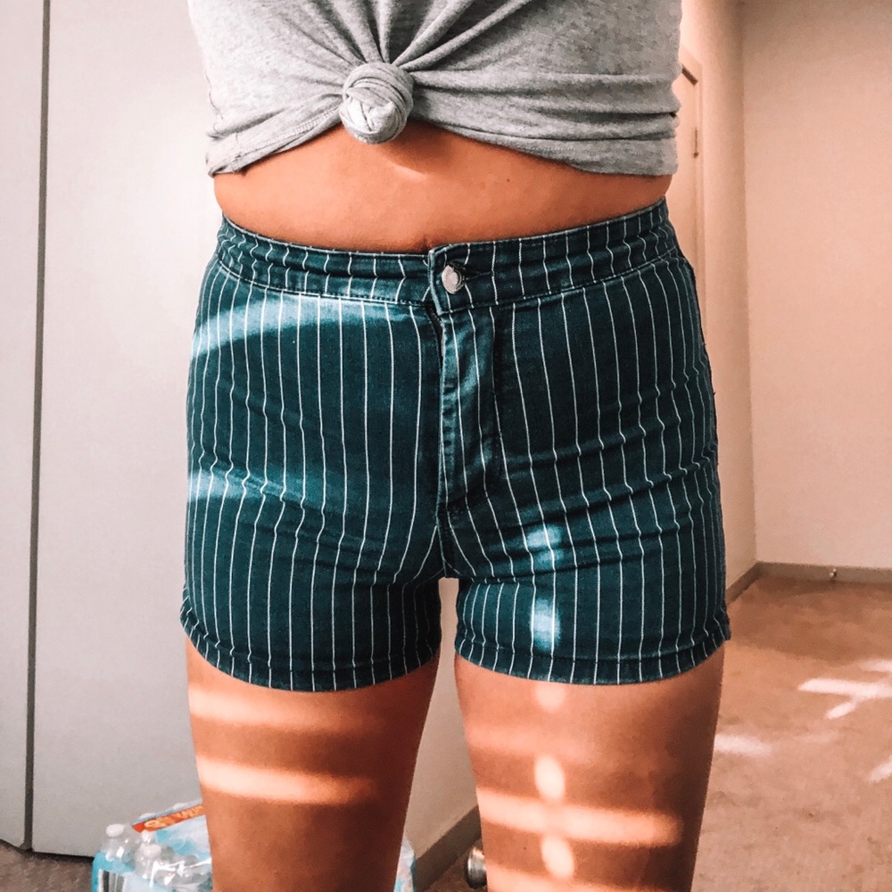 striped denim shorts